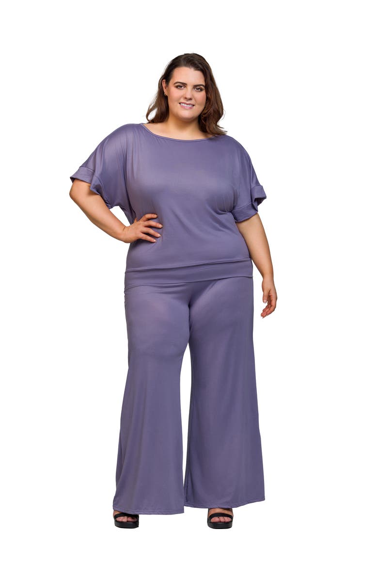 24seven Comfort Apparel Boat Neck Top and Wide Leg Pant Set, Main, color, Mauve