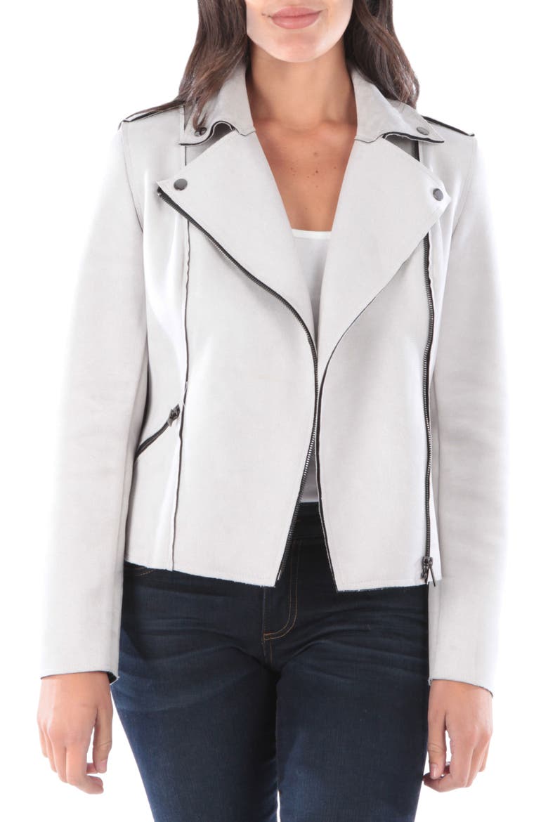 Haddie Faux Suede Moto Jacket, Main, color, LIGHT GREY