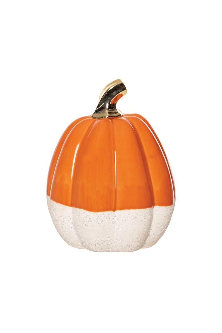 Orange/White Narrow Pumpkin Figurine, Main, color, Orange