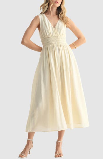 Lush Smocked Waist Midi Dress In Neutral