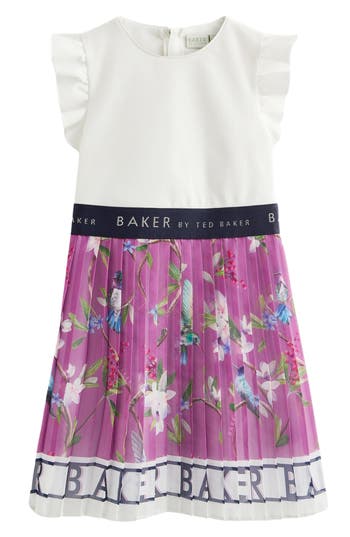 Baker By Ted Baker Kids' Floral Mixed Media Dress In Purple