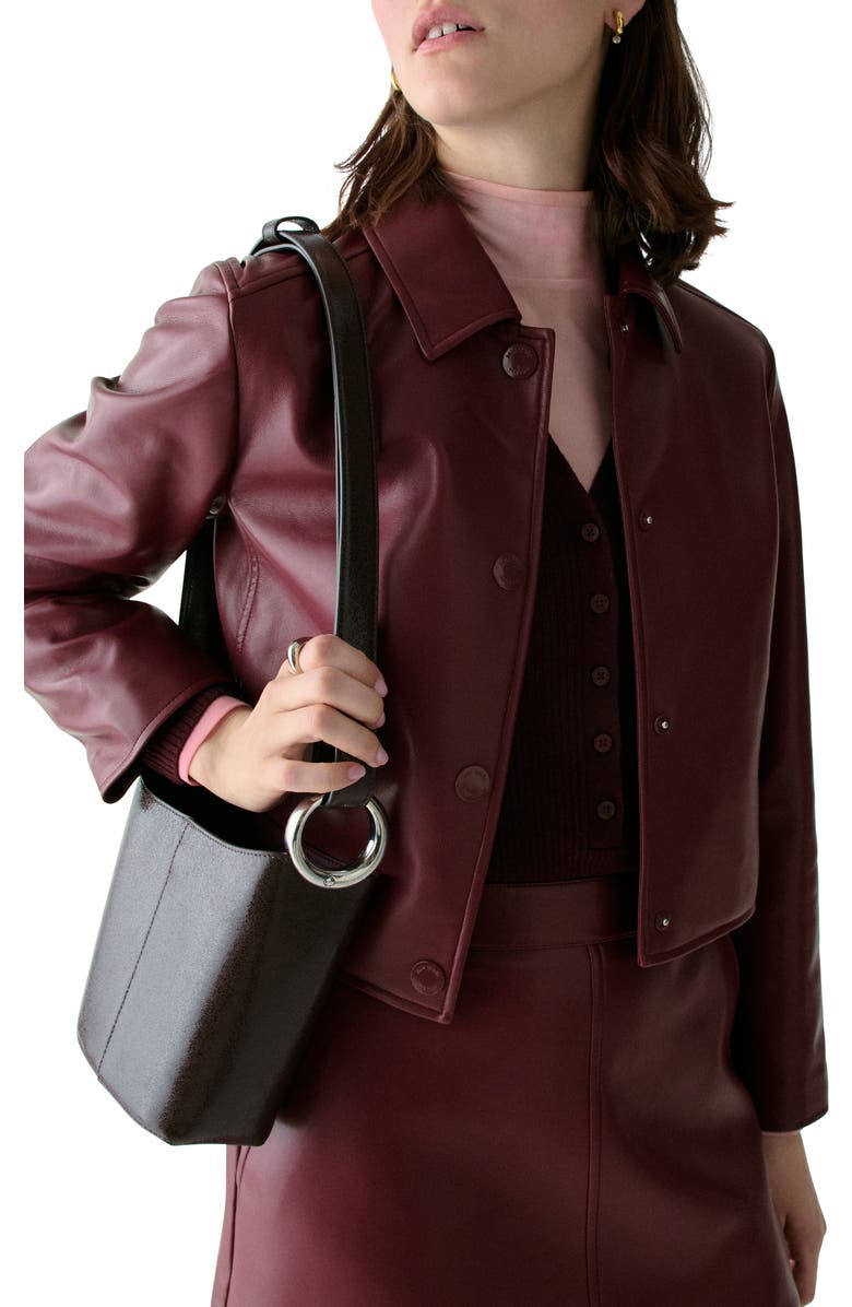 Kate Spade New York halo glazed leather mini bucket bag, Alternate, color, Hot Fudge