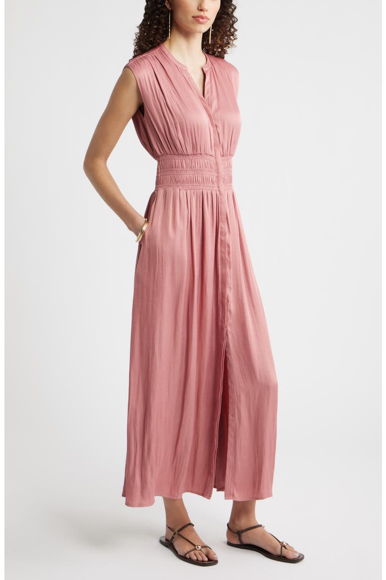 Smocked Waist Maxi Shirtdress, Alternate, color, PINK COMPACT