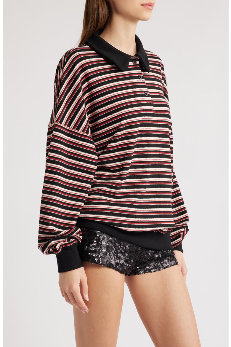 Rugby Stripe Long Sleeve Polo Shirt, Alternate, color, ONYX MULTI