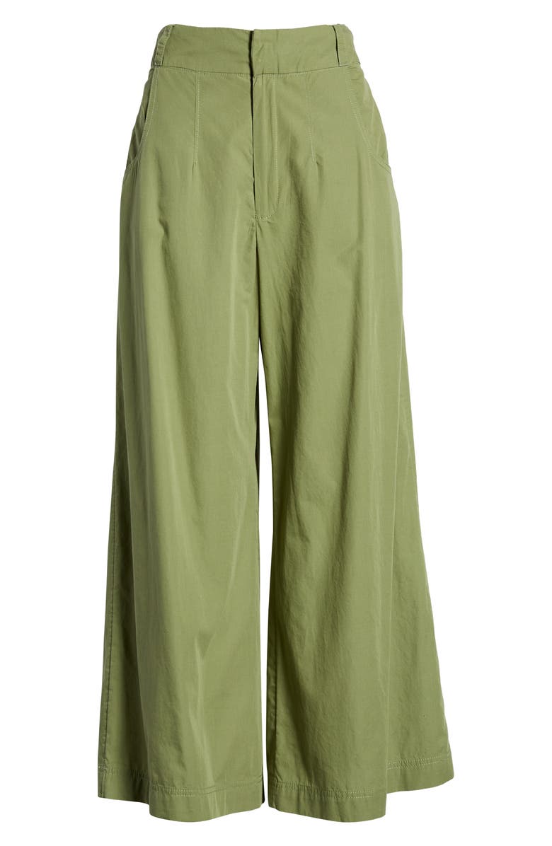 Free People Menorca Crop Wide Leg Cotton Pants, Alternate, color, Forest Glen