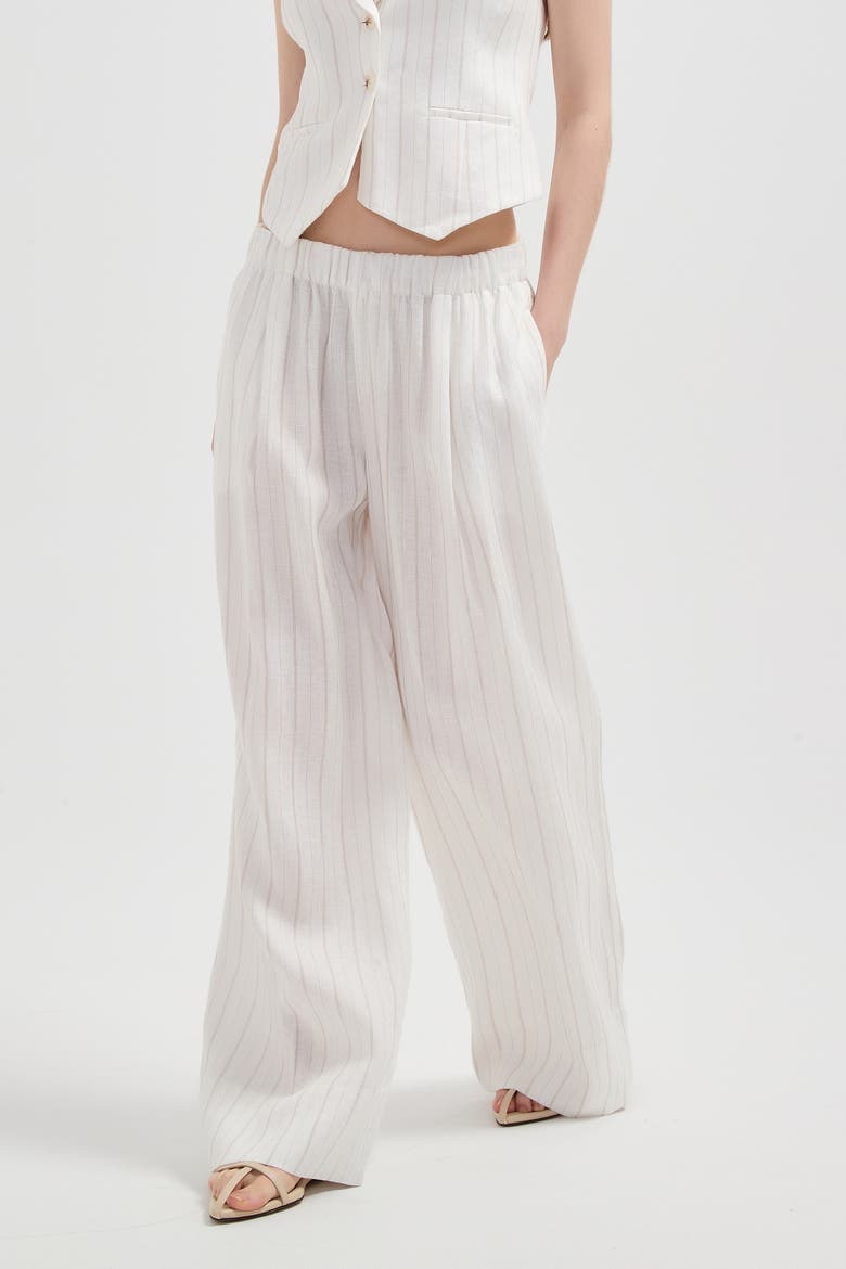 Rhea Wide-leg Linen Pant, Alternate, color, White Stripe