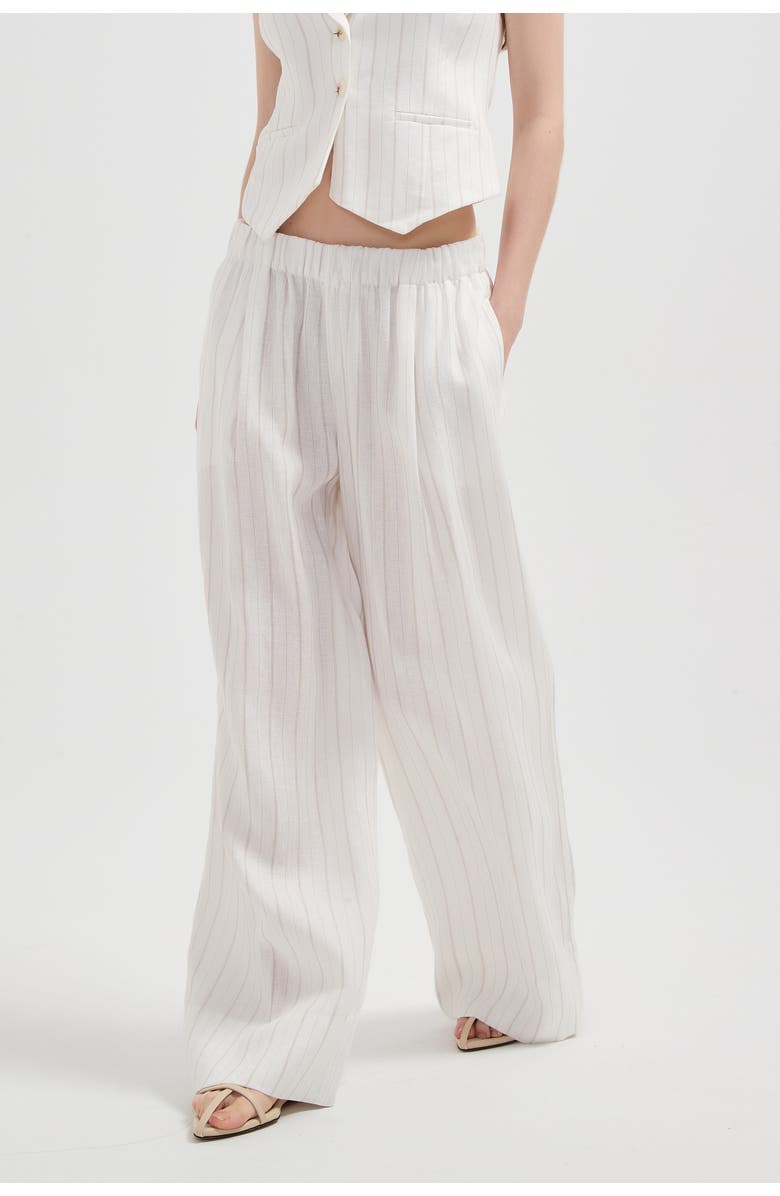 nuaje nuaje Rhea Wide-leg Linen Pant, Alternate, color, White Stripe