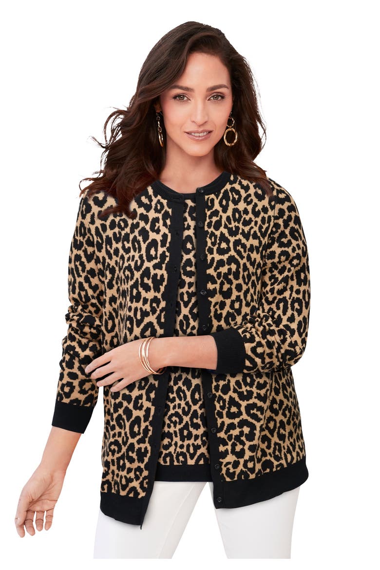 Fine Gauge Button Front Cardigan, Main, color, NEUTRAL CLASSIC CHEETAH