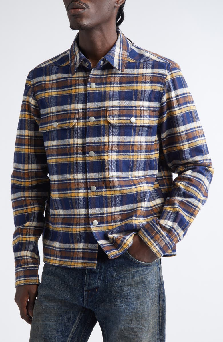 Rick Owens DRKSHDW Plaid Crop Overshirt, Alternate, color, Gasoline Plaid