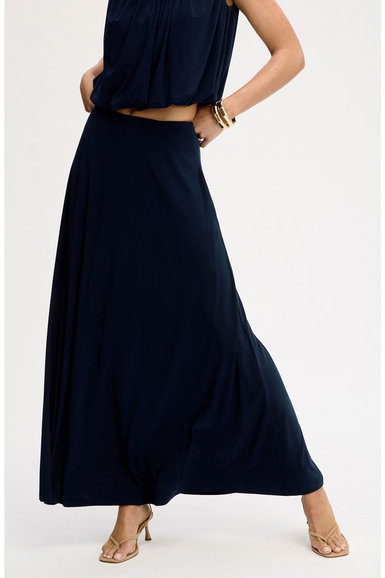 Gathered A-Line Midi Skirt, Alternate, color, NAVY