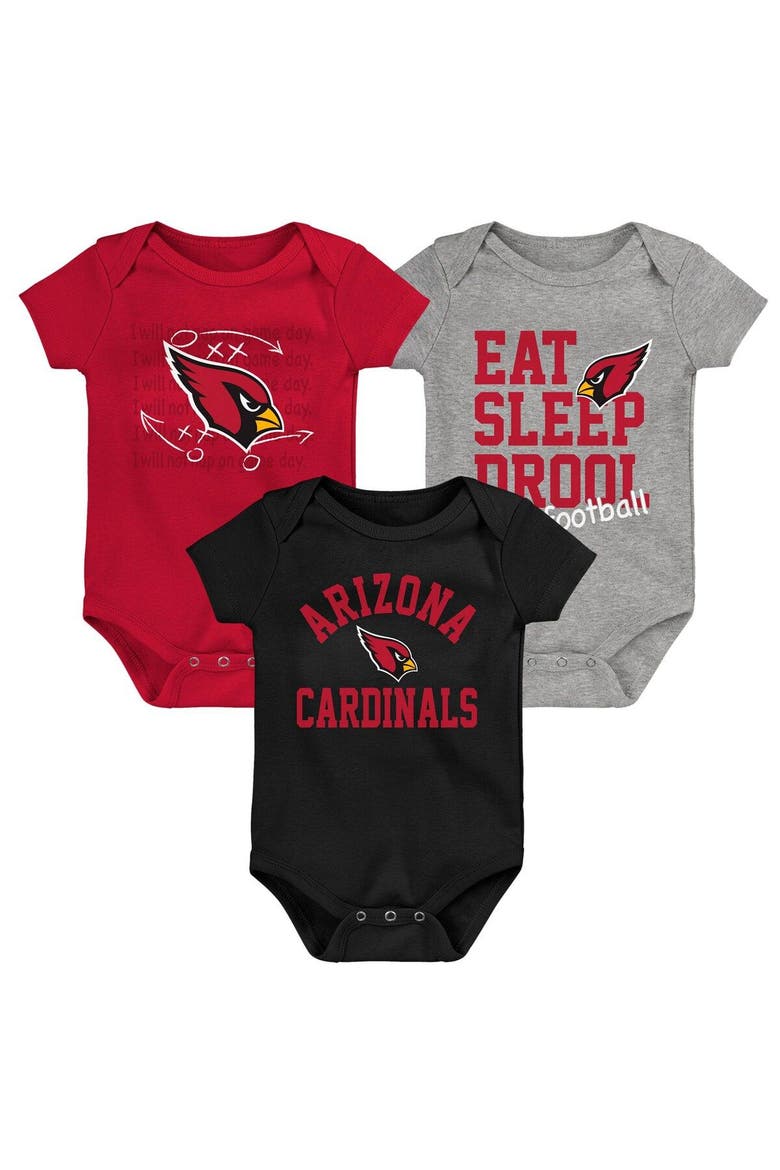 Newborn & Infant Black/Cardinal/Heather Gray Arizona Cardinals Three-Pack Eat, Sleep & Drool Retro Bodysuit Set, Main, color, Black