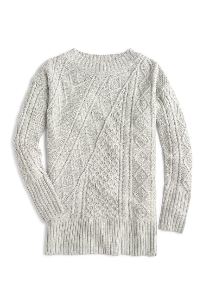 Patchwork Cable Knit Oversize Tunic Sweater, Alternate, color, HEATHER DUSK