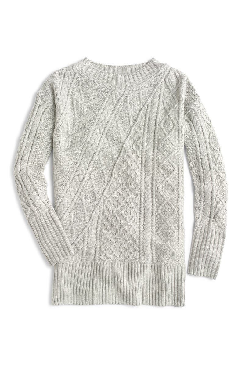 J.Crew Patchwork Cable Knit Oversize Tunic Sweater, Alternate, color, 
