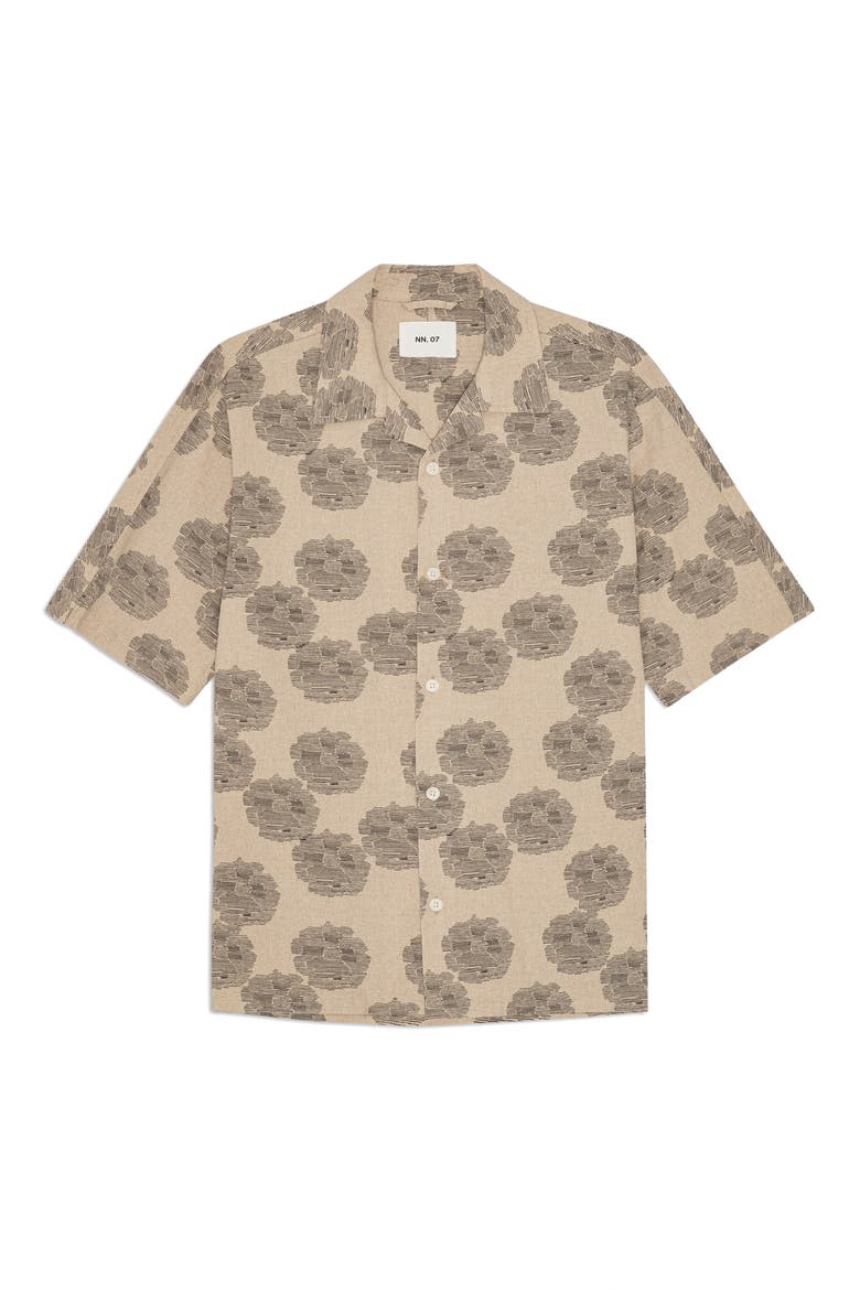Ole 5396 Floral Linen & Organic Cotton Camp Shirt, Main, color, OATMEAL