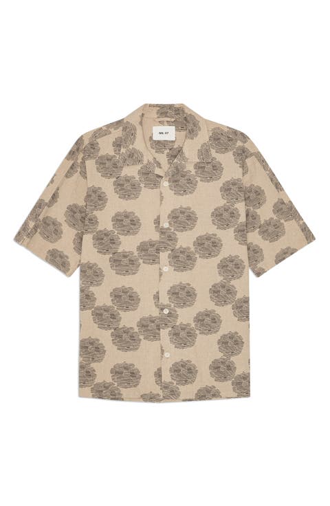 Ole 5396 Floral Linen & Organic Cotton Camp Shirt