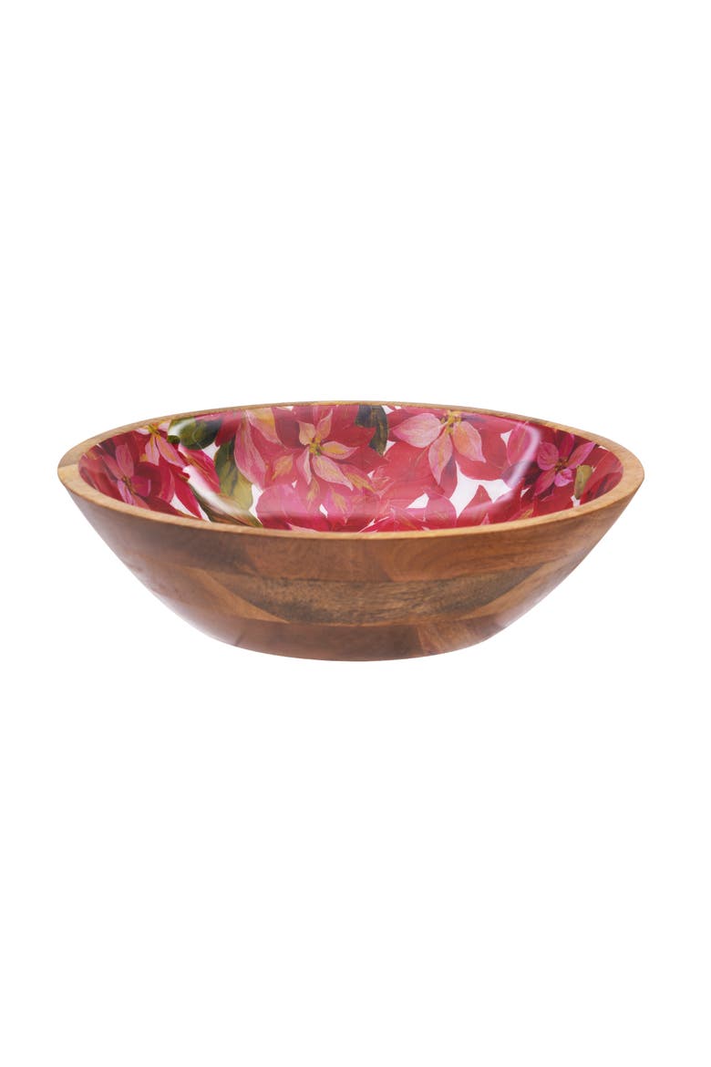 Poinsettia Moments Mango Wood Bowl, Alternate, color, Red