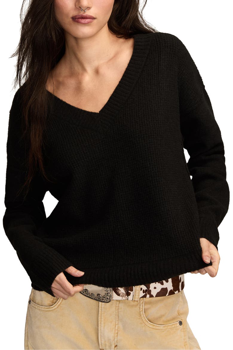 Waffle Knit V-Neck Sweater, Main, color, CAVIAR