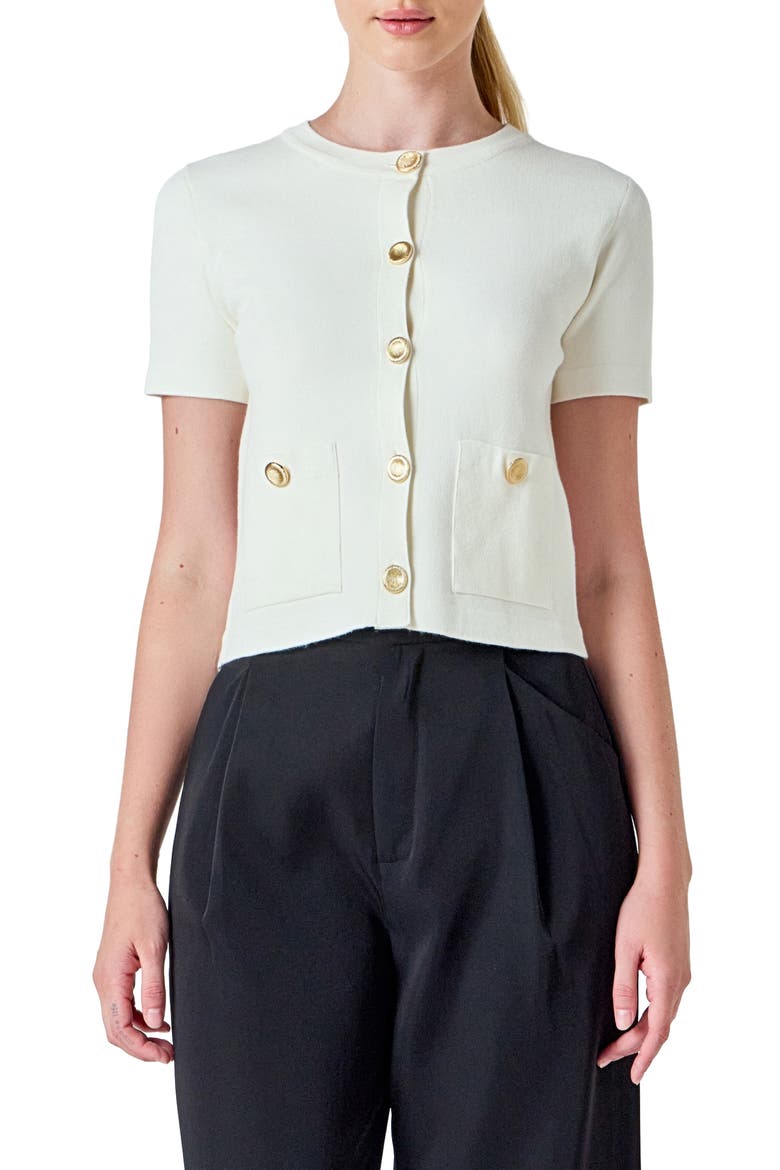 Short Sleeve Cardigan, Main, color, CREAM