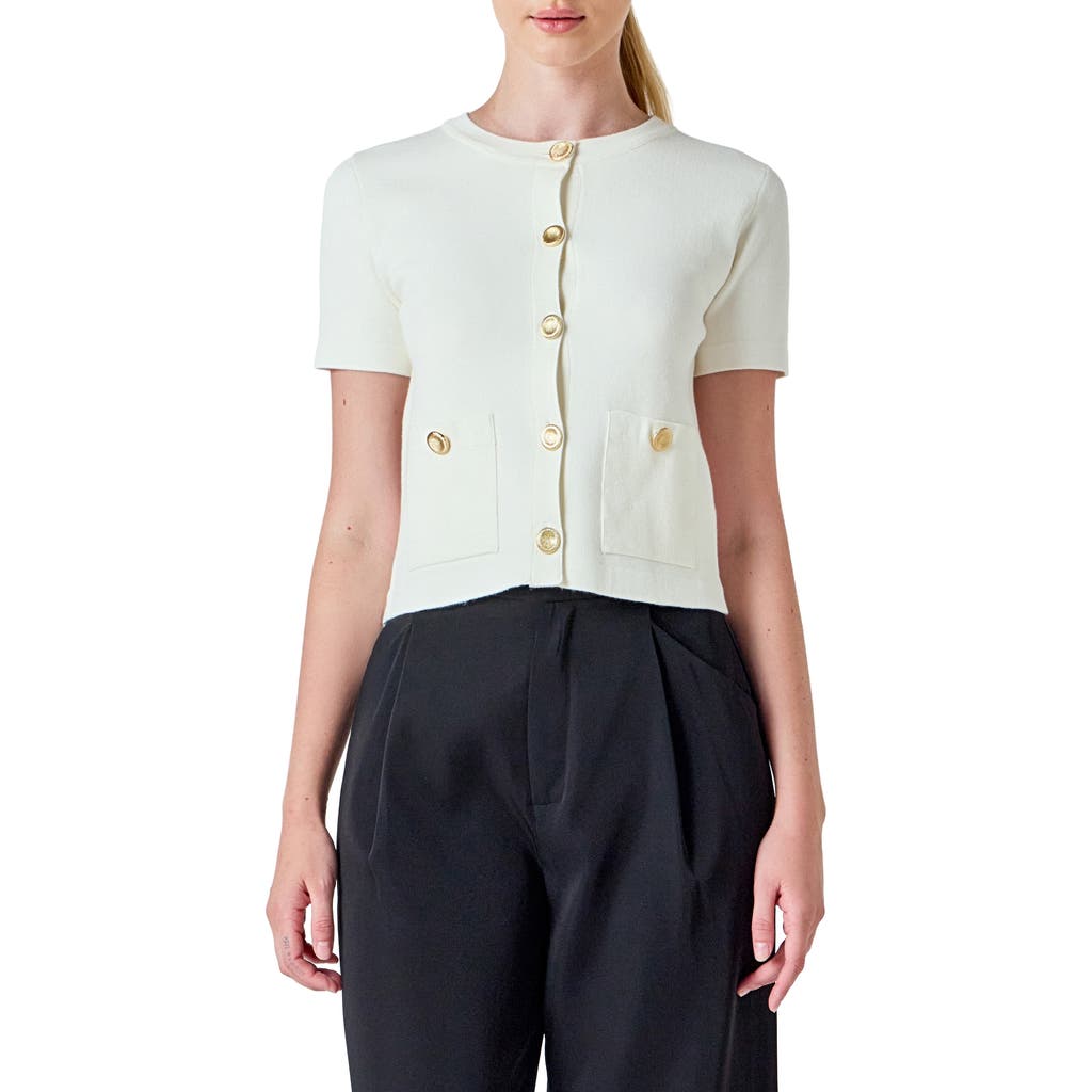 Endless Rose Short Sleeve Cardigan In White