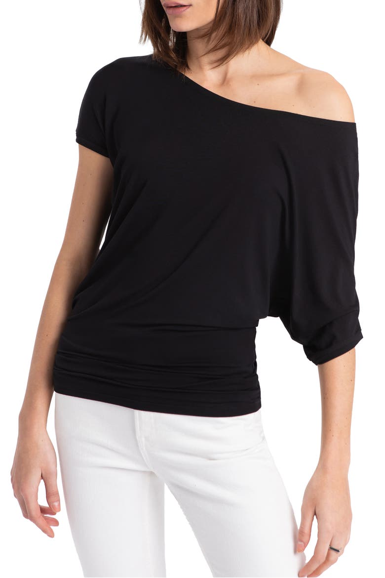 Elena One-Shoulder Jersey Top, Main, color, BLACK
