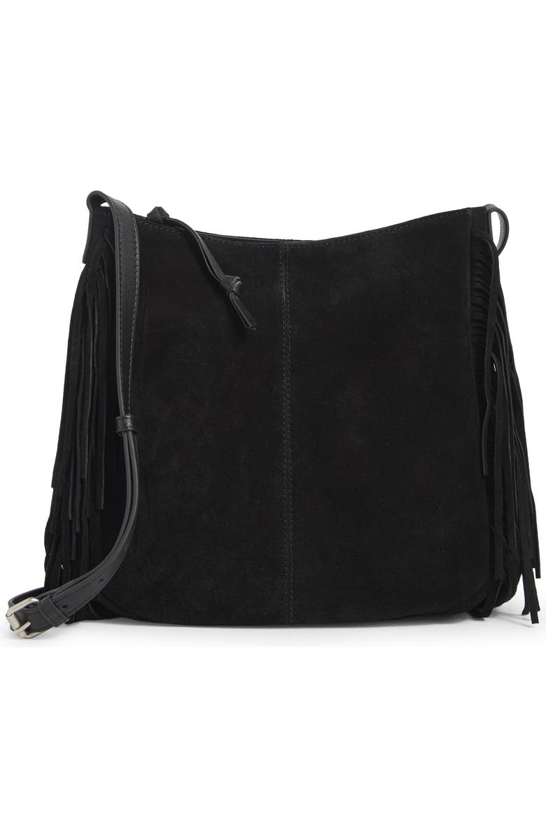 Lucky Brand Bran Nyra Suede Fringe Crossbody Bag, Main, color, Black