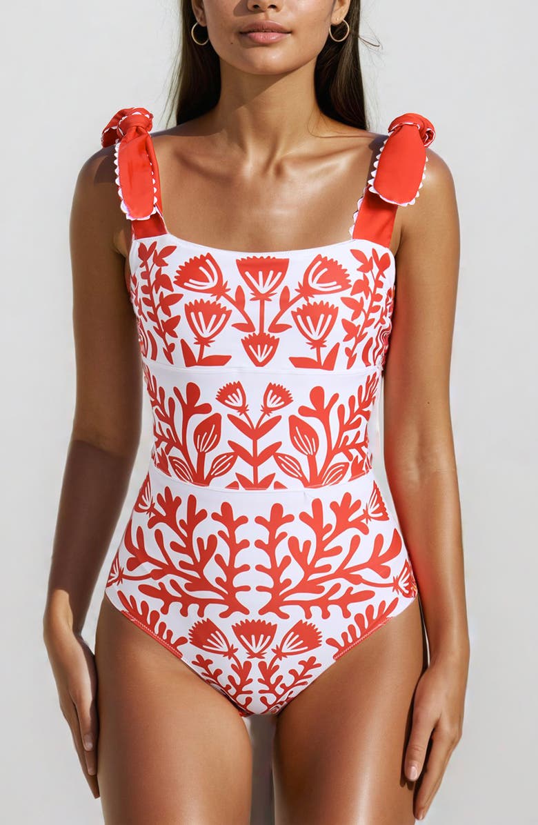 Jessie Zhao New York Red Coral Reversible One-Piece Swimsuit, Main, color, Red
