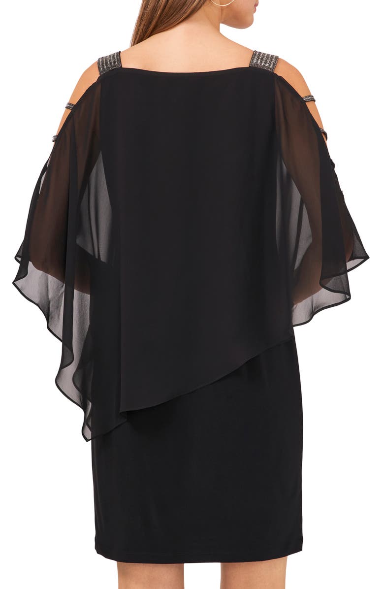 Chaus Embellished Ladder Sleeve Chiffon Dress, Alternate, color, Black/ Metal