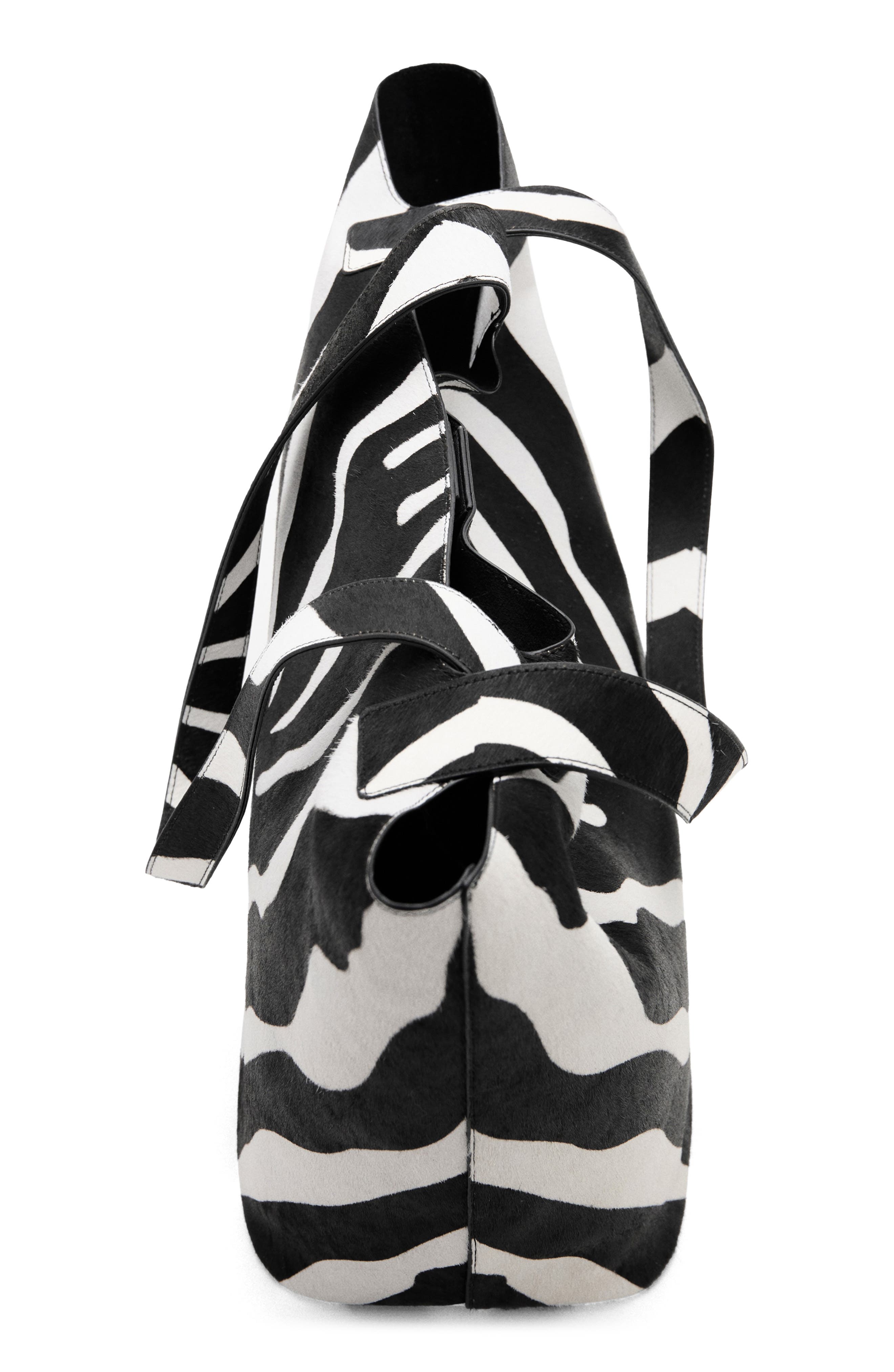 MANGO Zebra Stripe Genuine Calf Hair & Leather Tote, Alternate, color, Black