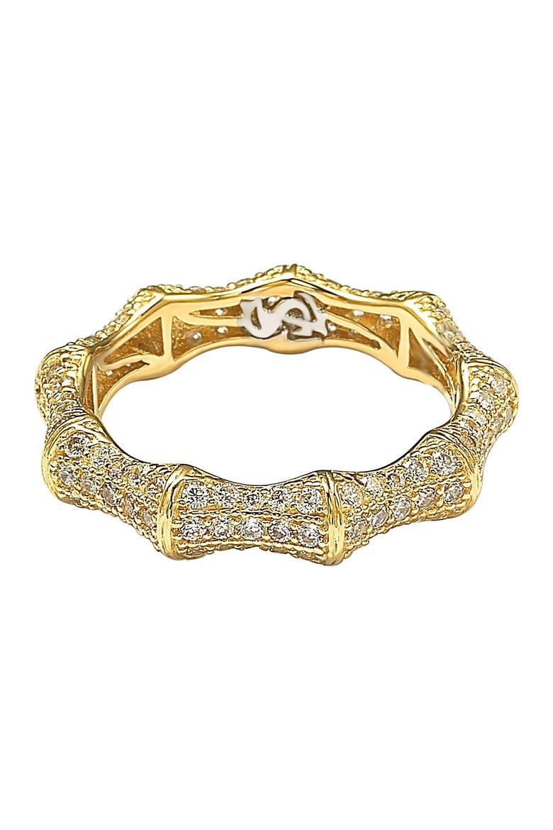 14K Gold Pave CZ Bamboo Shaped Stackable Eternity Band Ring, Alternate, color, YELLOW