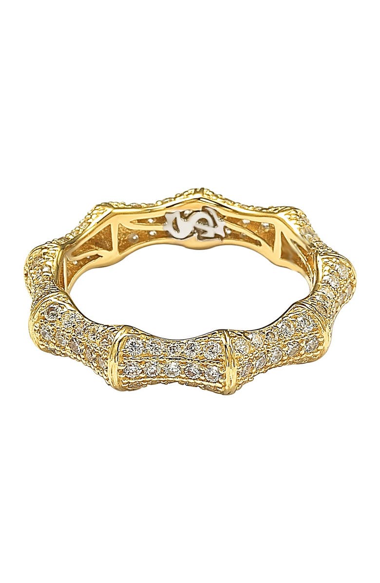 14K Gold Pave CZ Bamboo Shaped Stackable Eternity Band Ring