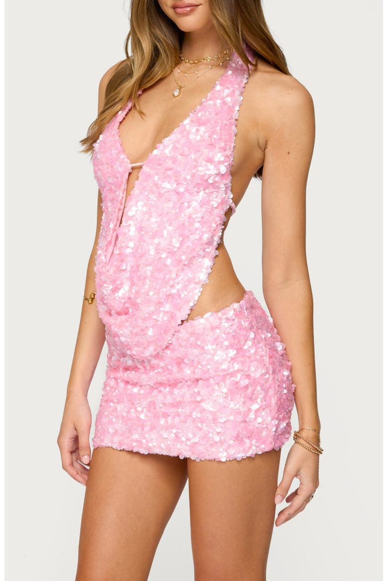 Lita Sequin Cowl Neck Open Back Halter Top, Alternate, color, LIGHT-PINK