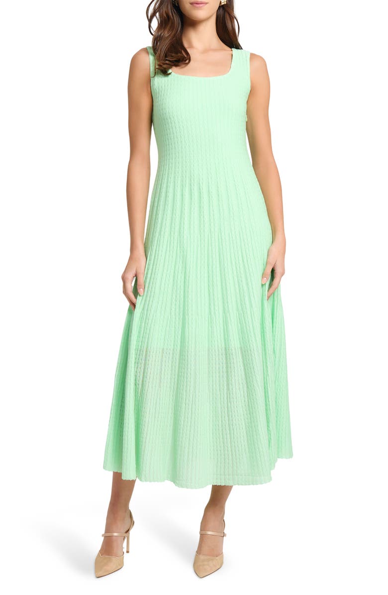 Misook Cable Knit A-Line Dress, Main, color, Paradise Green