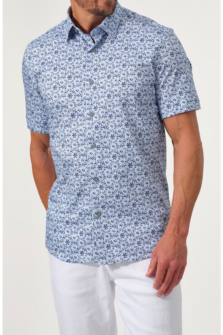 Dynamic Comfort Short Sleeve Button-Up Shirt, Main, color, INDIGO