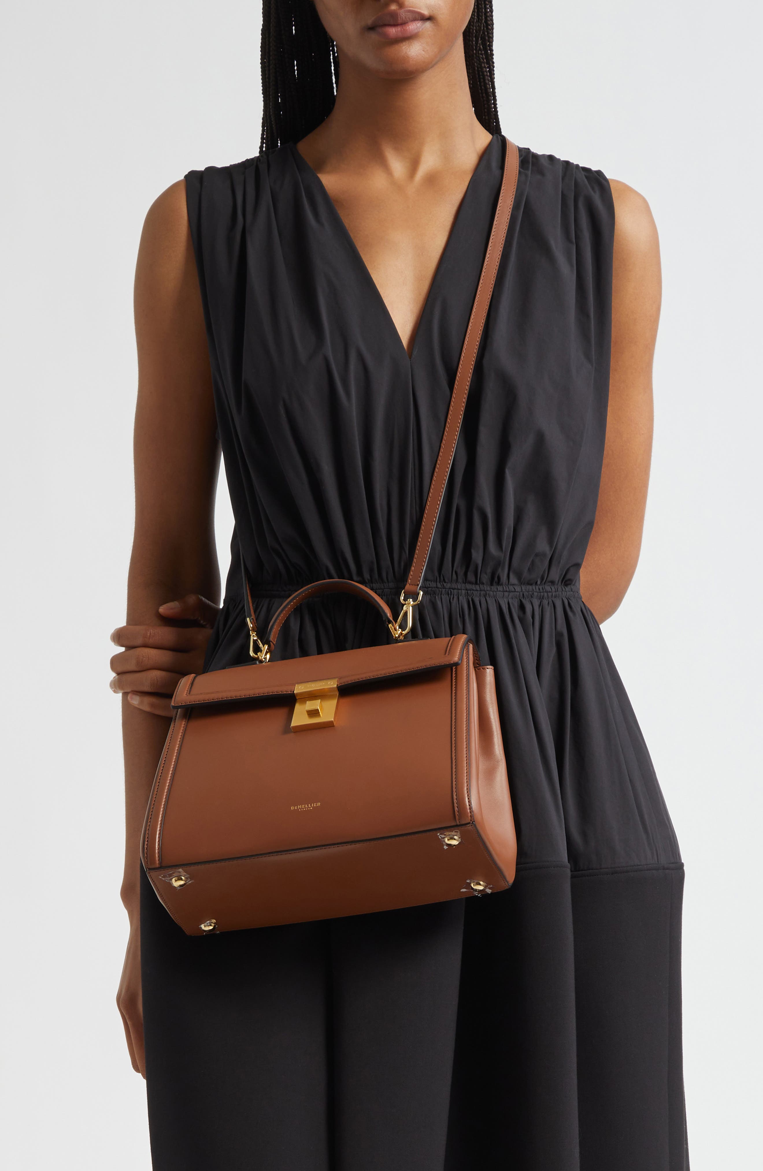 DeMellier Medium Paris Leather Top Handle Bag, Alternate, color, Tan W/ Be F02