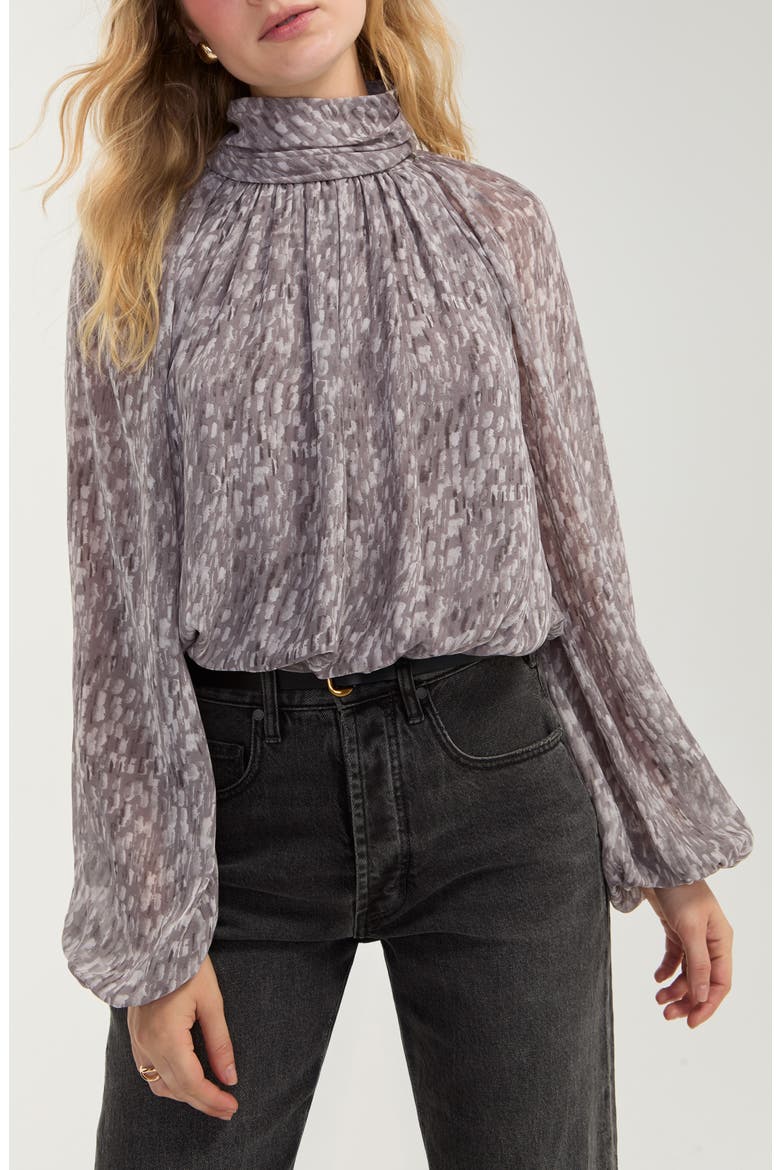 Mock Neck Woven Top, Main, color, GREY MULTI