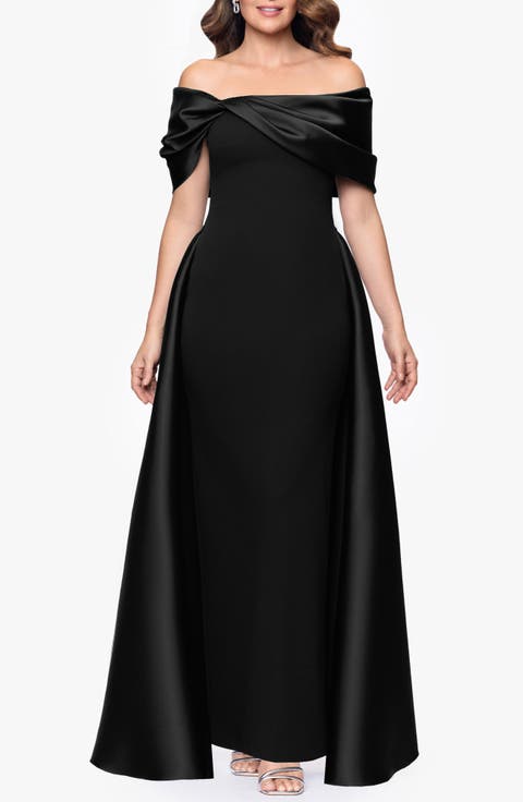 Off the Shoulder Cape Detail Gown