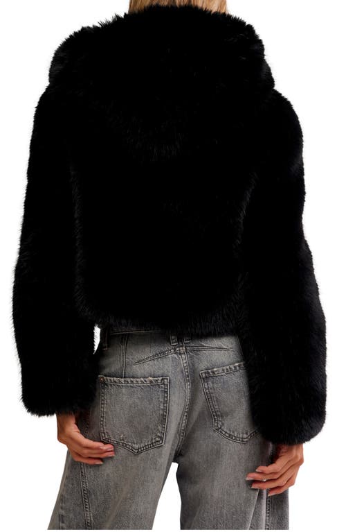 Free People Louder Please Hooded Faux Fur Jacket In Black