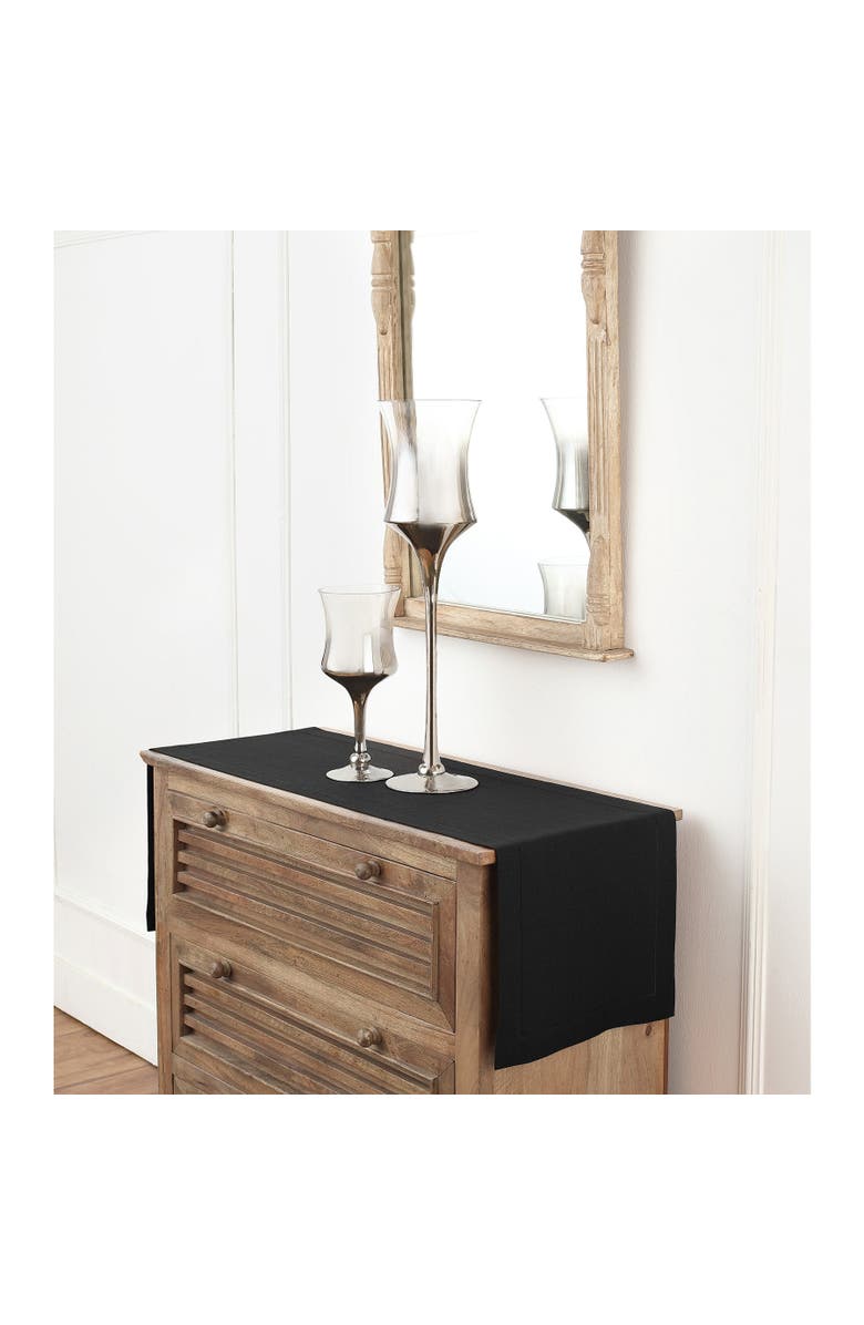 Solino Home Linen Table Runner for Dining Table, Holiday and Everyday Table Decor - Classic Hemstitch, Alternate, color, Black