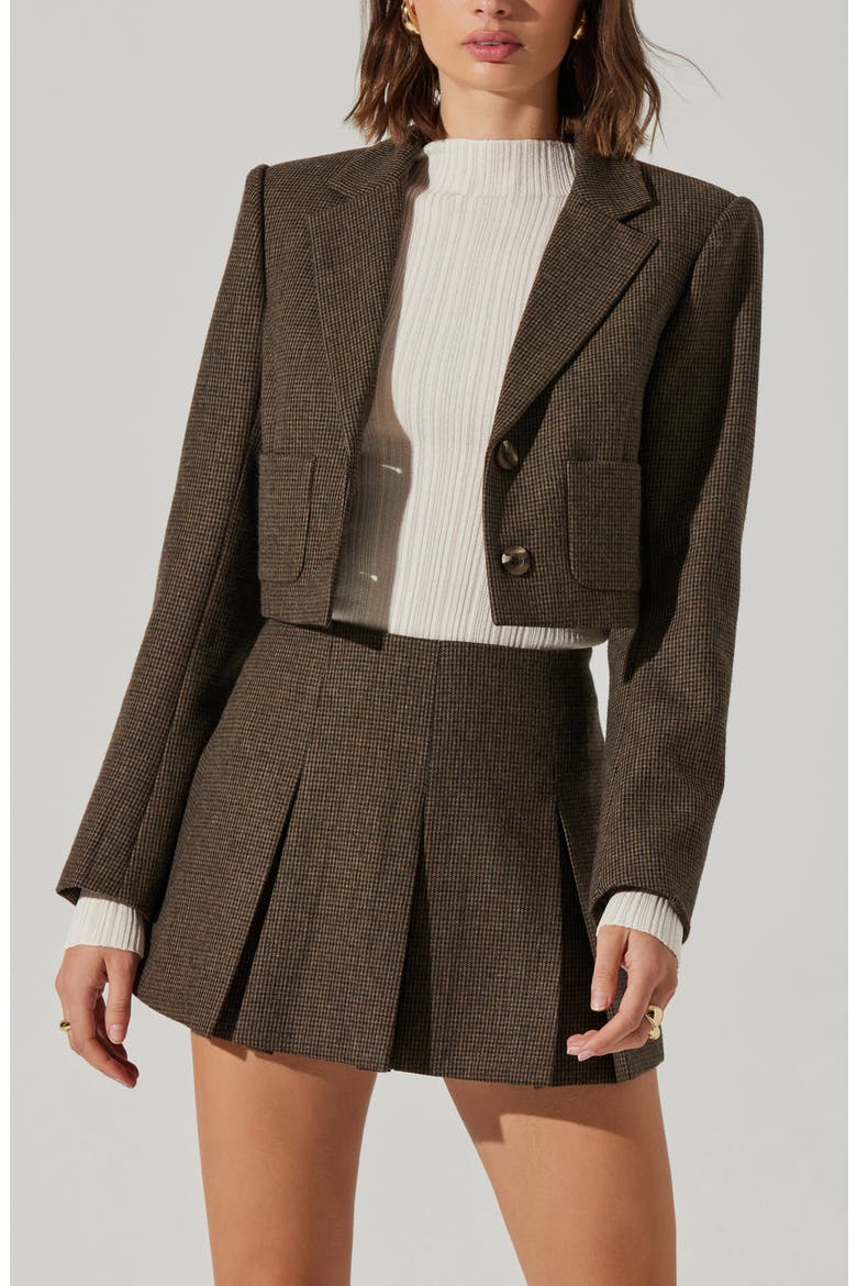 Siarah Houndstooth Crop Jacket, Alternate, color, MOCHA PLAID