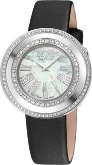 GEVRIL Gandria Mother of Pearl Dial Diamond Leather Strap Watch, 36mm - 0.8424ct.