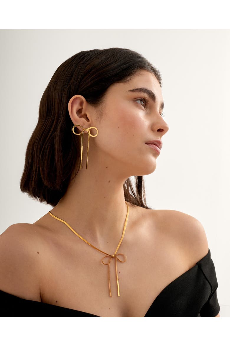 Amelie Waterproof Gold Bow Necklace, Alternate, color, Gold
