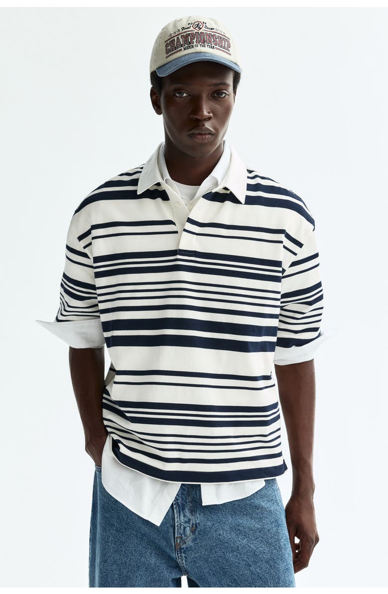H&M Loose Fit Cotton Polo Shirt, Alternate, color, White/Striped