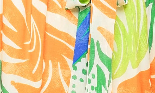 Flying Tomato Printed Tie Waist Puff Sleeve Minidress