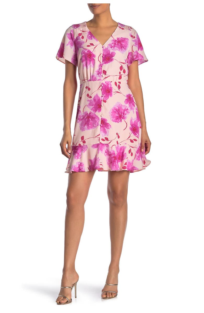 Collective Concepts Short Sleeve Floral Dress, Main, color, 