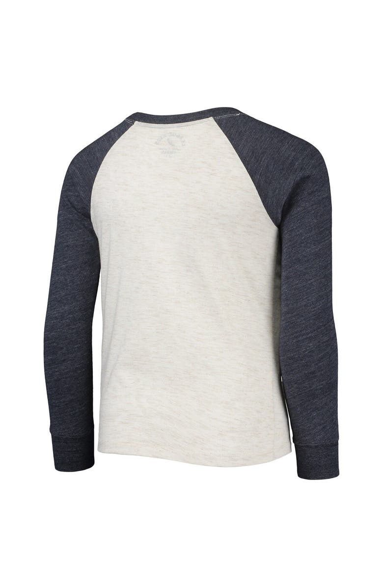 LEAGUE COLLEGIATE WEAR Youth League Collegiate Wear Heathered Navy Penn State Nittany Lions Baseball Tri-Blend Raglan Long Sleeve T-Shirt, Alternate, color,