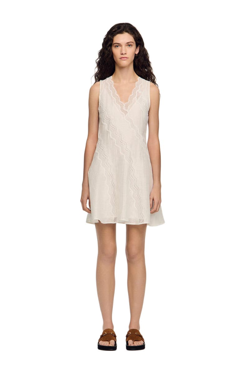 SANDRO Short trimmed linen dress, Alternate, color, White