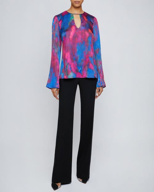 Santorelli Noa Cutout Abstract-print Charmeuse Blouse In Magenta Multi