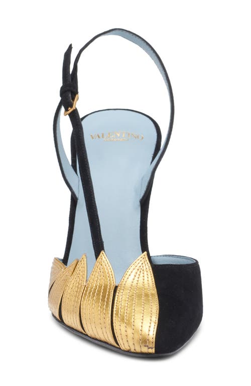 Shop Valentino Garavani Foliage Slingback Pump In Dql Nero/old Gold