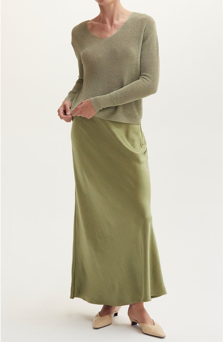 CRESCENT Crushed Satin Maxi Skirt, Alternate, color, Eucalyptus