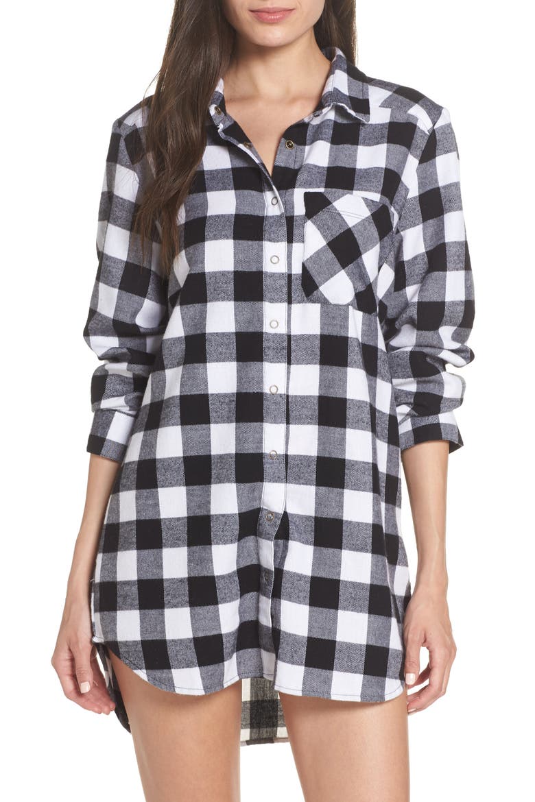 Flannel Nightshirt, Main, color, BLACK BUFFALO PLAID